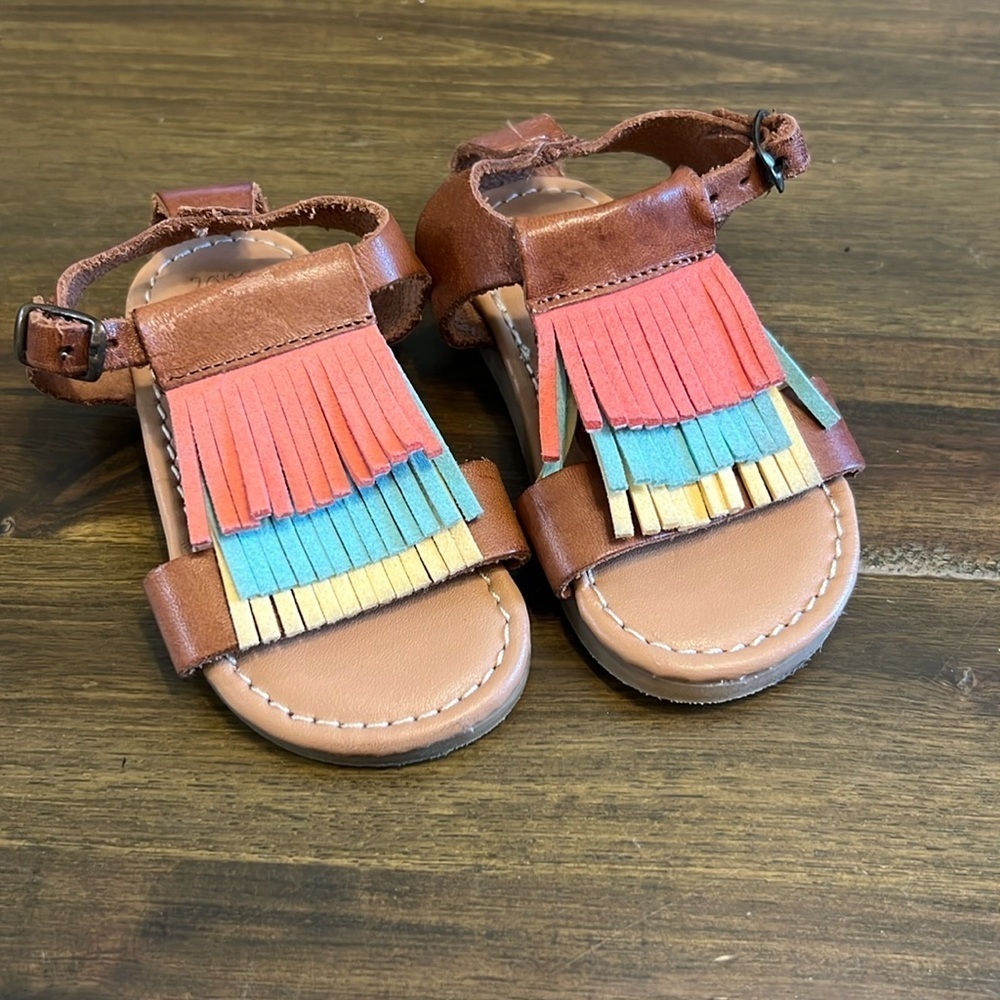 Zara Baby Girl Sandals Leather Fringe Tassel Boho Pink Blue Yellow 2-3